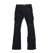 V DENIM - MULTI CARGO FLARE JEANS W/ METAL Black